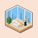 A glass villa suite with a brass telescope, desert view by day