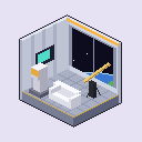 A space station suite with a telescope and the curve of the Earth